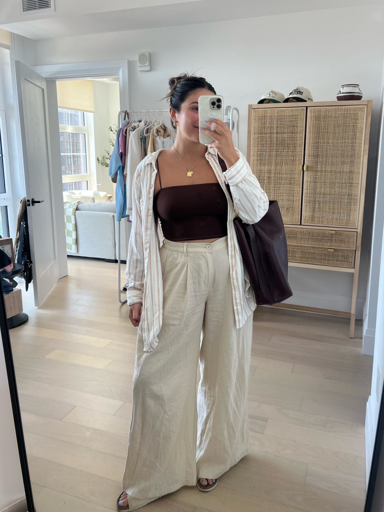 Comfy spring outfit idea! Love the Aerie pool to party collection SOO much, have worn these pieces year after year. These pants are a favorite since they can be cover up pants or just everyday pants! Paired it with a button down from the same collection & a Smoothez tank (feels like skims).

All true to size - M 😇

#LTKsalealert #LTKfindsunder50 #LTKSeasonal