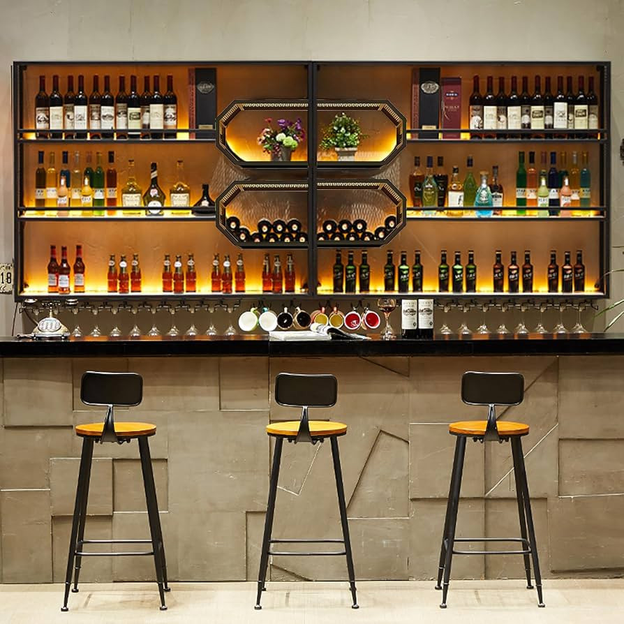 94.5in Large Wall Mounted Wine Rack with LED Light,4-Tiers Liquor Bottles Floating Shelves Displa... | Amazon (US)