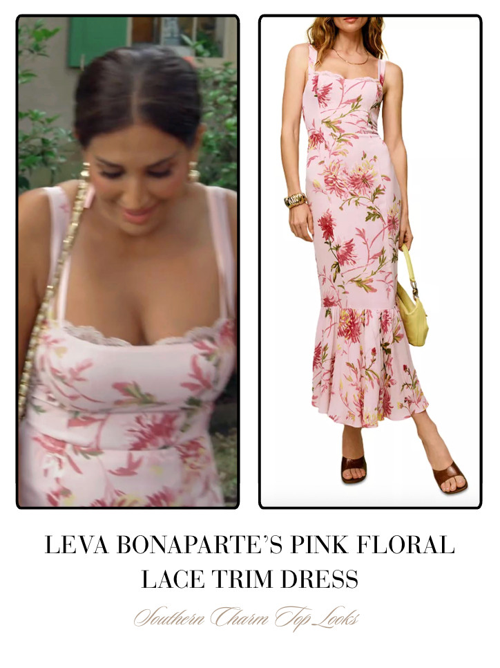 Leva Bonaparte's Pink Floral Lace Trim Dress 

 