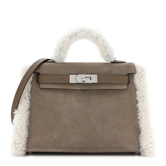 Veau Grizzly Mouton Shearling Swift Teddy Mini Kelly 20 Gris Caillou Ecru Etoupe | FASHIONPHILE (US)