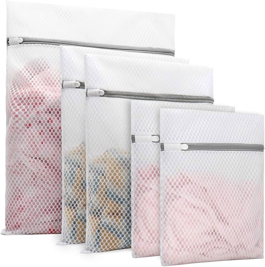 5Pcs Durable Honeycomb Mesh Laundry Bags for Delicates (1 Large 16 x 20 Inches, 2 Medium 12 x 16 ... | Amazon (US)