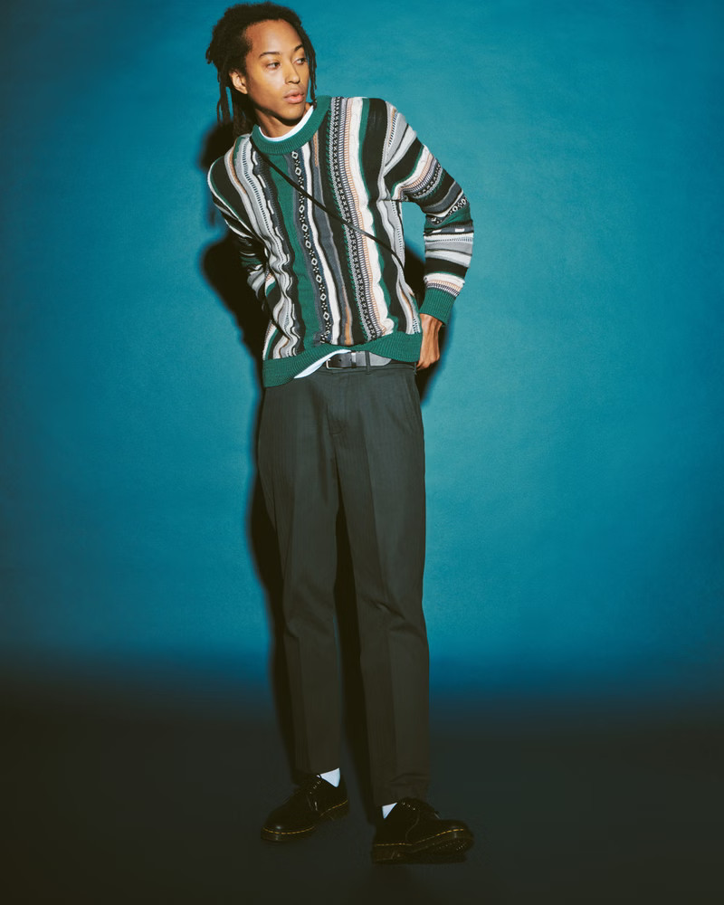 Men's Jacquard Stripe Pattern Crew Sweater | Men's New Arrivals | Abercrombie.com | Abercrombie & Fitch (US)