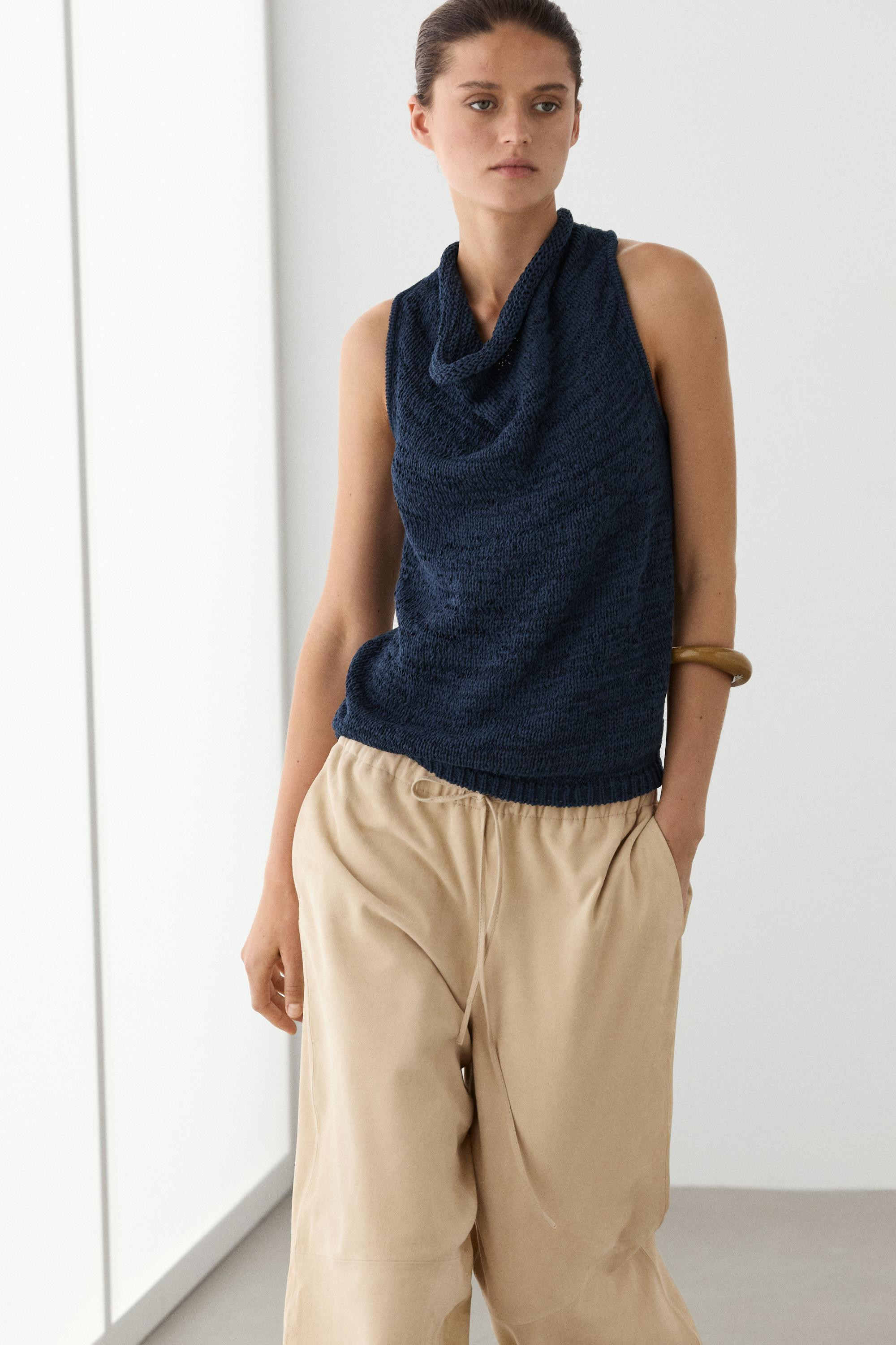 Knit top with draped neckline | Massimo Dutti US