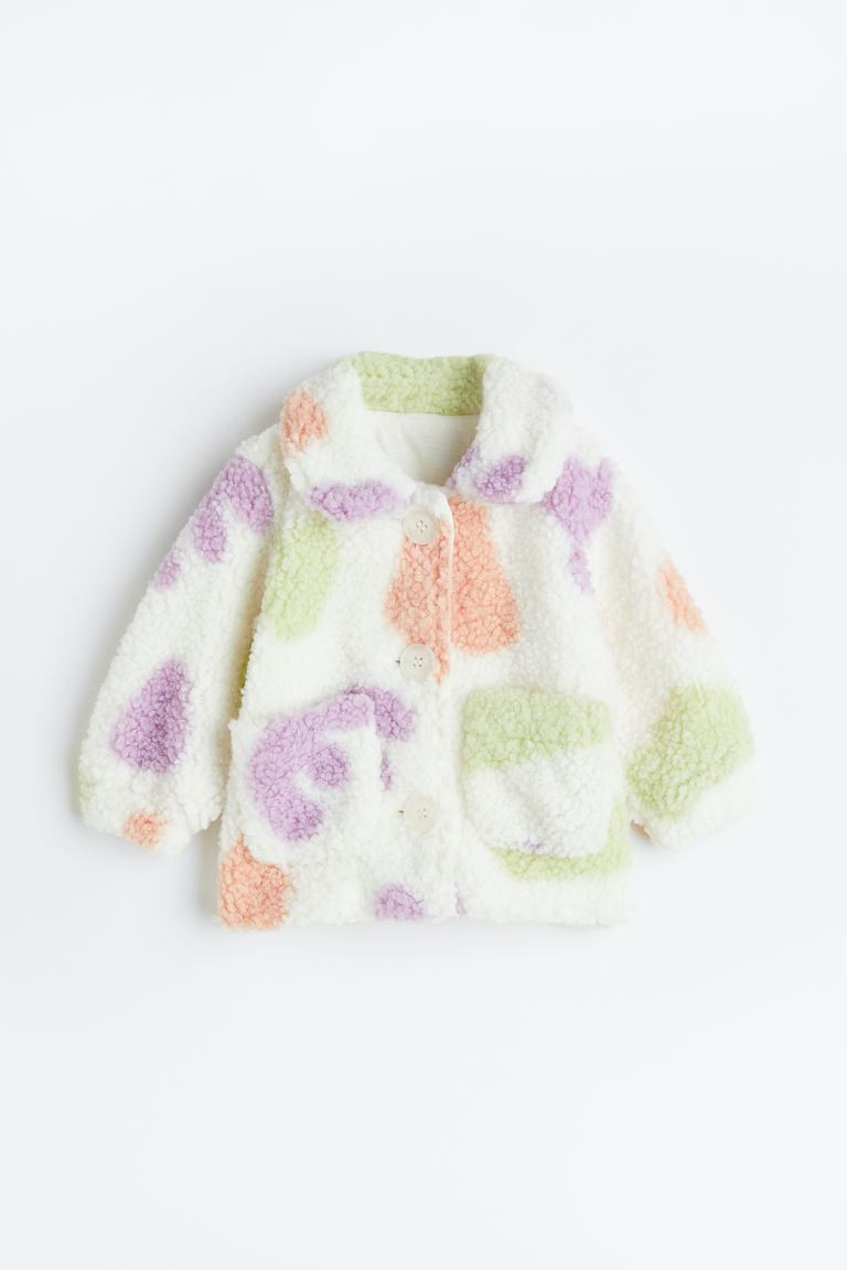 Collared Teddy Bear Jacket - White/patterned - Kids | H&M US | H&M (US + CA)