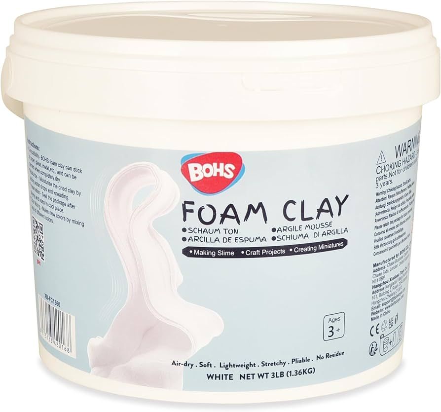 BOHS White Modeling Foam Clay- Air Dry, Squishy,Pliable - Molding Clay for Adult Arts & Crafts Pr... | Amazon (US)