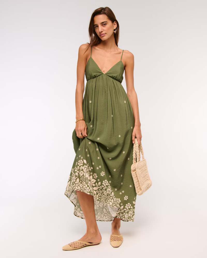 Abercrombie & Fitch Women's Bra-Free Clasp-Back Flowy Maxi Dress in Olive - Size XL TALL | Abercrombie & Fitch (US)