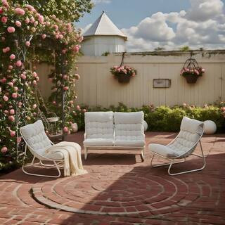 4-Piece Outdoor Patio Metal Conversation Set with Charcoal Beige Cushions and Coffee Table | The Home Depot