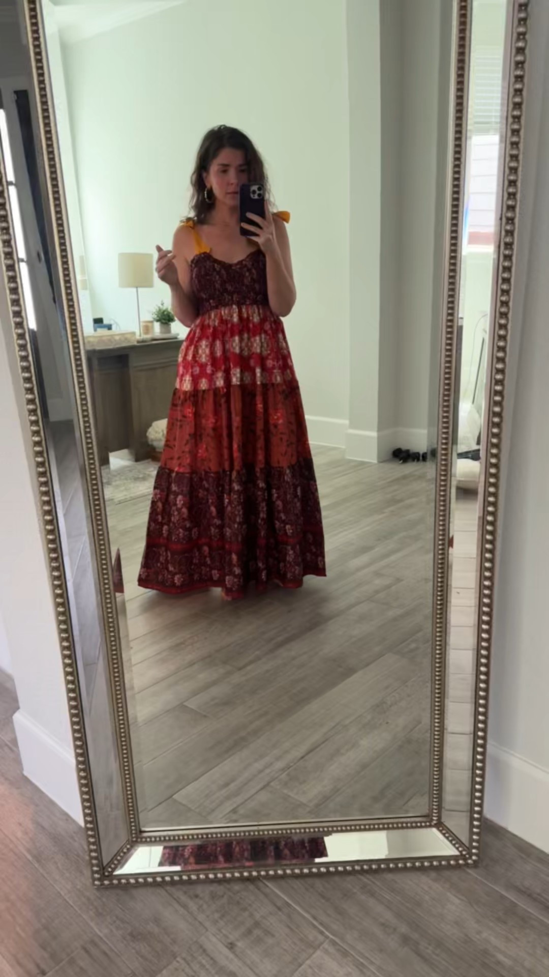 Obsessed with this boho-inspired maxi dress! The rich mix of burgundy, rust, and floral prints gives it the perfect summer vibe. The mustard tie straps add the sweetest pop of color. Paired it with my go-to gold twisted hoop earrings for a little extra shine. Linked everything for you! #LTKSpring #LTKStyle #BohoStyle #MaxiDress #Amazon #KendraScott