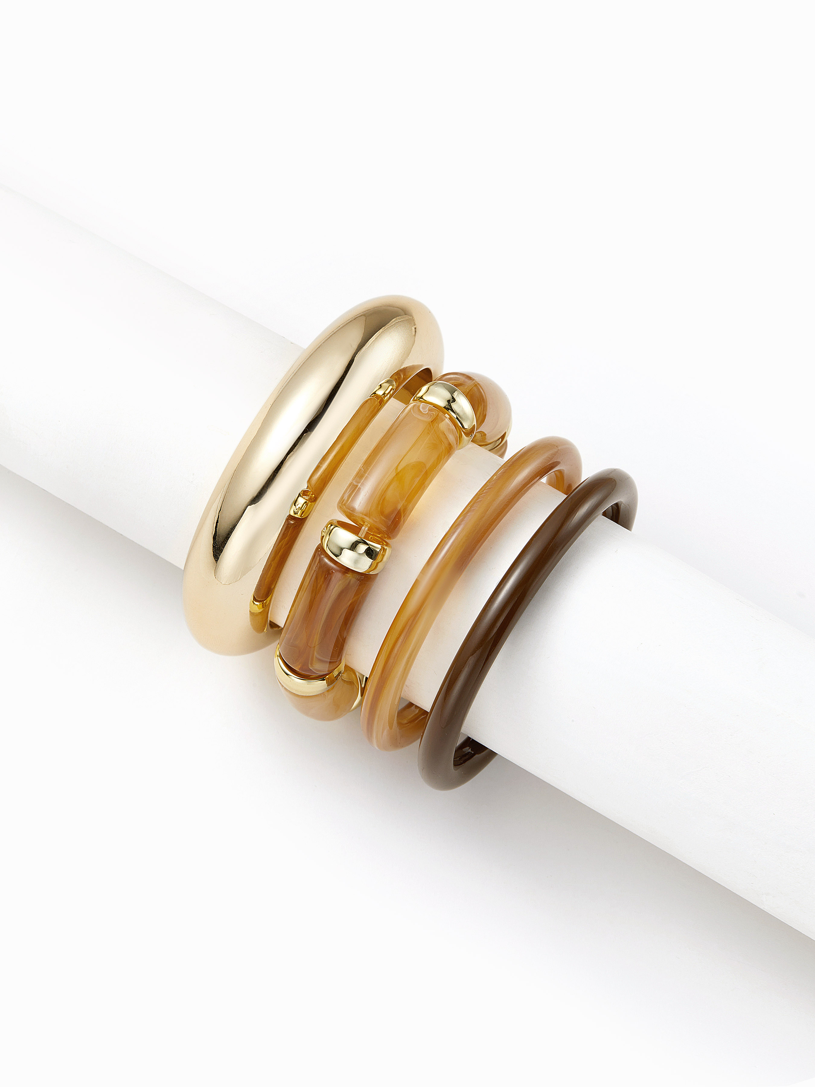 4PCS BAMBOO TUBE MARBLE TEXTURED BRACELET SET For Daily Casual Coffee Shop Work | Cider
