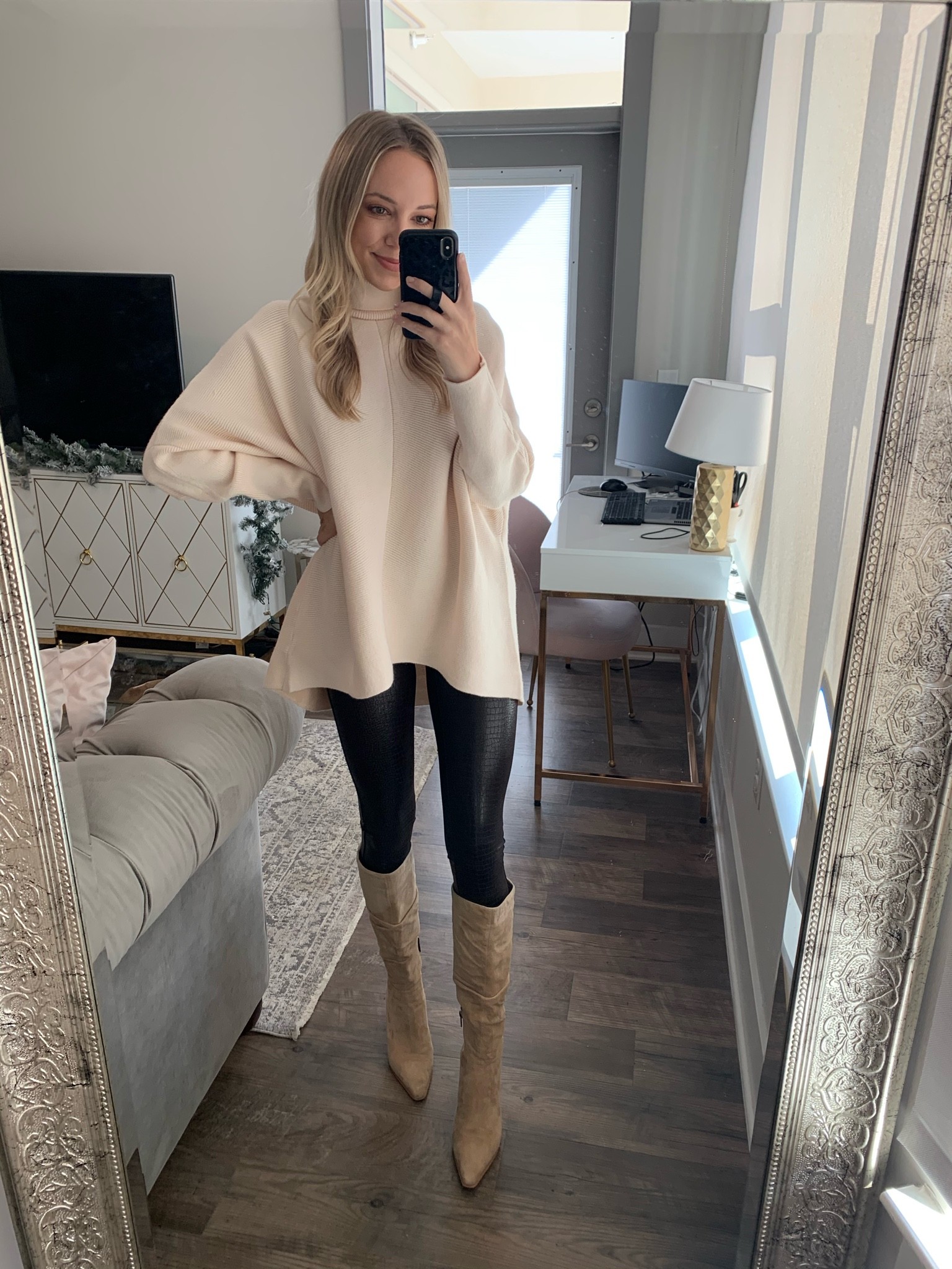 Thanksgiving outfit, fall outfit, taupe boots, knee high boots, spanx faux leather leggings, amazon sweater, cream sweater with leggings outfit 

#LTKSeasonal #LTKunder100 #LTKunder50