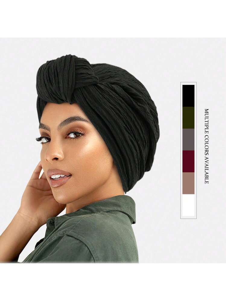 1pc Women's Tie Knot Headwrap Turban With Pleated Detail, Suitable For Daily Use Bonnet Hair Bonn... | SHEIN