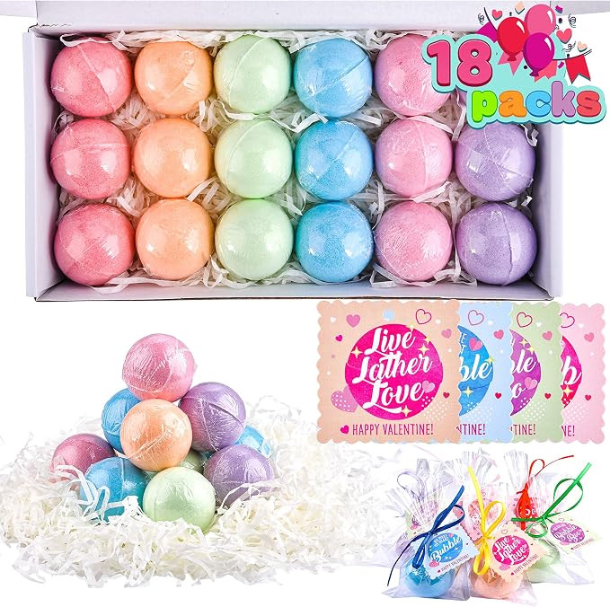 18 Packs Valentine’s Day Bath Bomb Ball with Tags for Valentine Party favors, Valentine Exchang... | Amazon (US)