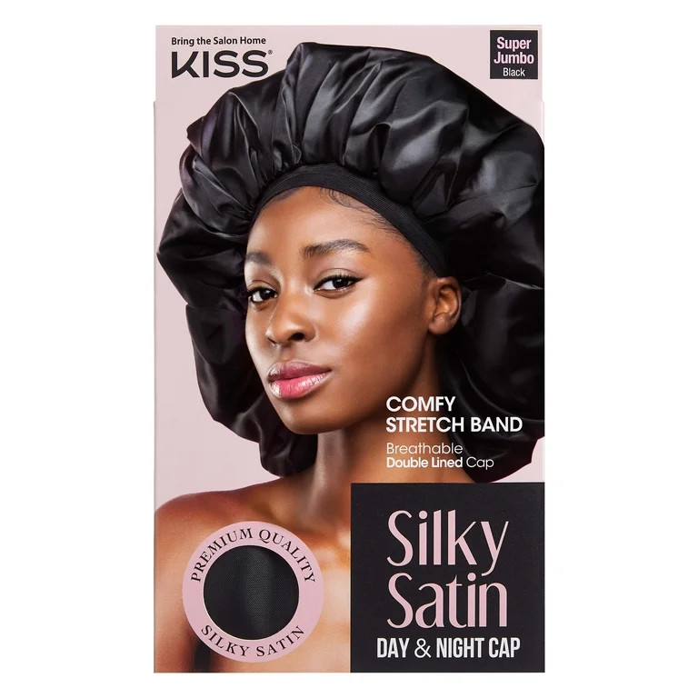 KISS Silky Satin Day & Night Bonnet Cap Super Jumbo, Black, 1 Count | Walmart (US)
