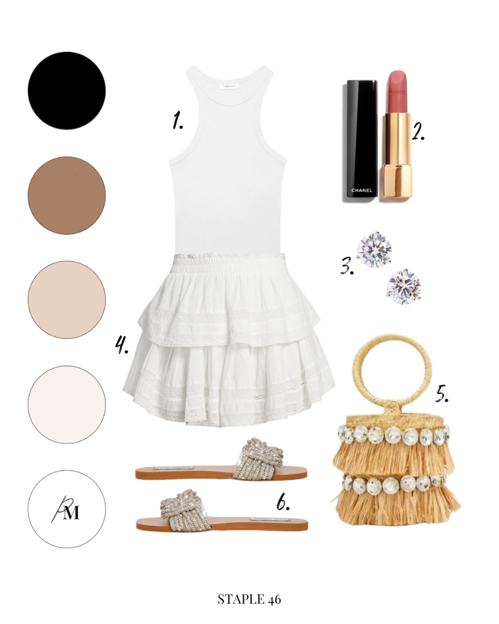 anine bing eva tank
loveshackfancy ruffle skirt 
chanel rouge lipstick 
steve madden embellished sandal 
bucket bag 

#LTKFind #LTKstyletip #LTKSeasonal