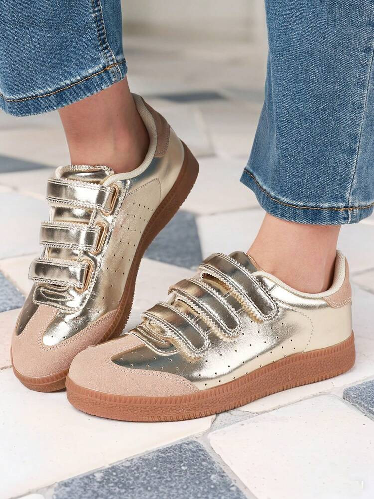 Comfortable Women's Sneakers Punk Metal Round Toe Buckle Design Ladies Flat Sneakers Casual Spring Summer Shoes Women | SHEIN