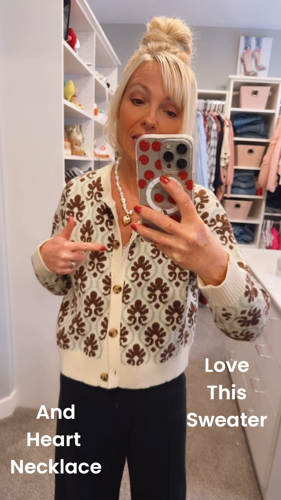 How cute! Sweater from Amazon and love the heart necklace. Dress up for work or dress down for errands or lunch, brunch 

#LTKgrwm #LTKootd #LTKWorkwear