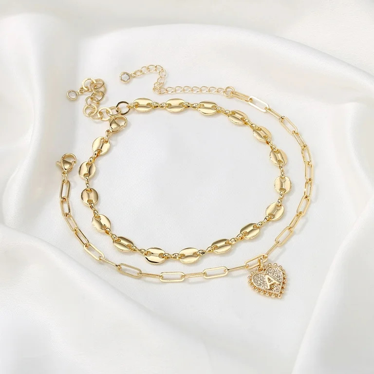 TINGN Gold Initial Anklet for Women 14K Gold Plated Layered Handmade Paperclip Chain Ankle Bracel... | Walmart (US)
