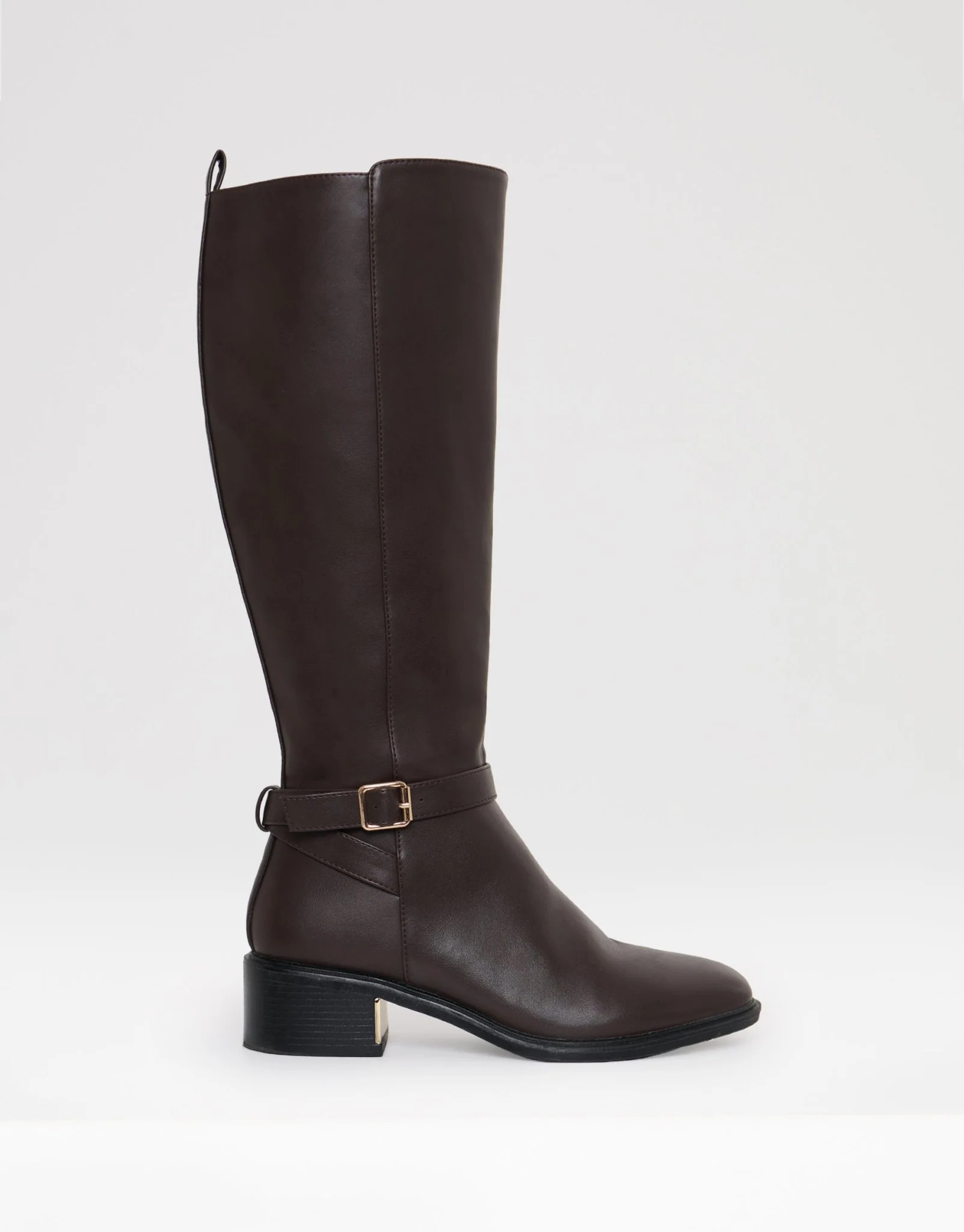 Faux Leather Riding Boots in Chocolate Brown | Threadbare UK