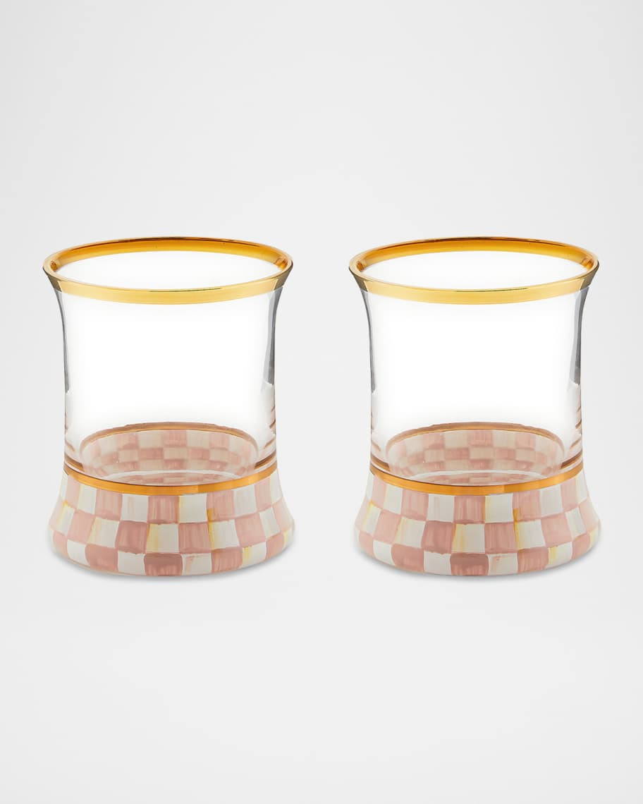 MacKenzie-Childs Rosy Check 8 oz. Tumbler Glasses, Set of 2 | Neiman Marcus