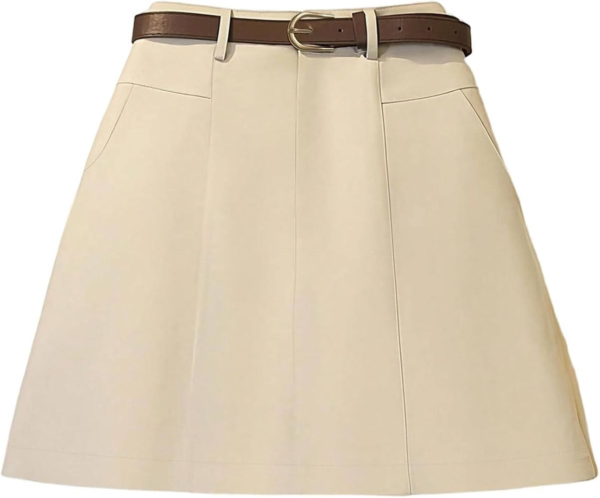 SweatyRocks Women's A Line Short Skirts High Waisted Belted Business Work Skirt with Pockets | Amazon (US)