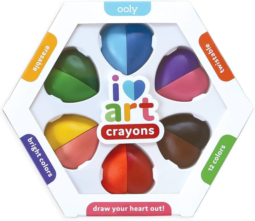 OOLY, I Heart Art, Erasable Crayons, Twistable Kids Coloring Kit, 12 Bright Colors - Ages 3+ | Amazon (US)