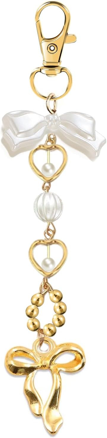 Agromusk Gold Bow Keychain Bag Charms for Women Heart Pearl Beaded Coquette Aesthetic Purse Charm... | Amazon (US)