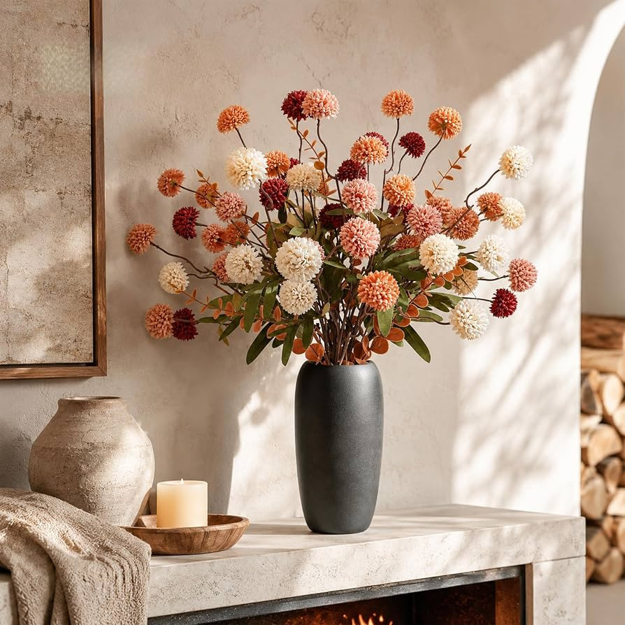 Der Rose Fall Artificial Flowers with Vase, 18 Pcs Silk Mums for Home Decor | Amazon (US)