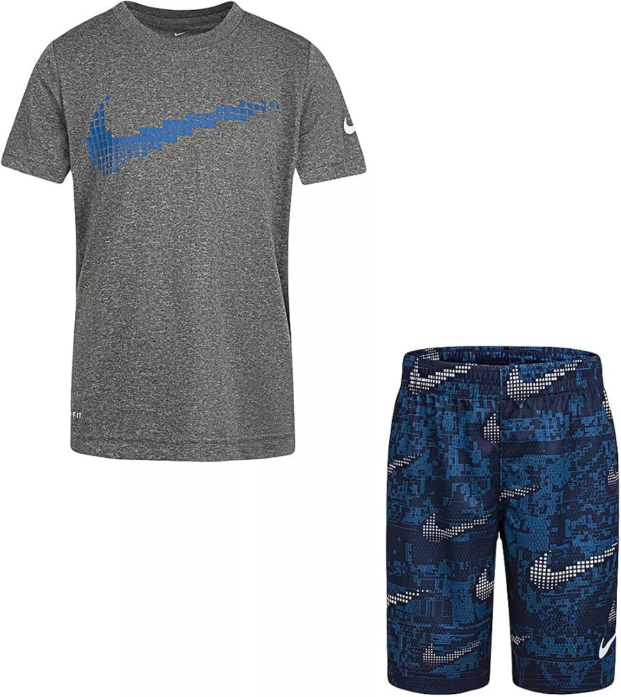 Nike Boy`s Graphic T-Shirt and Shorts 2 Piece Set (Blue Void(86H364-U9J)/Grey, 6, 6_Years) | Amazon (US)