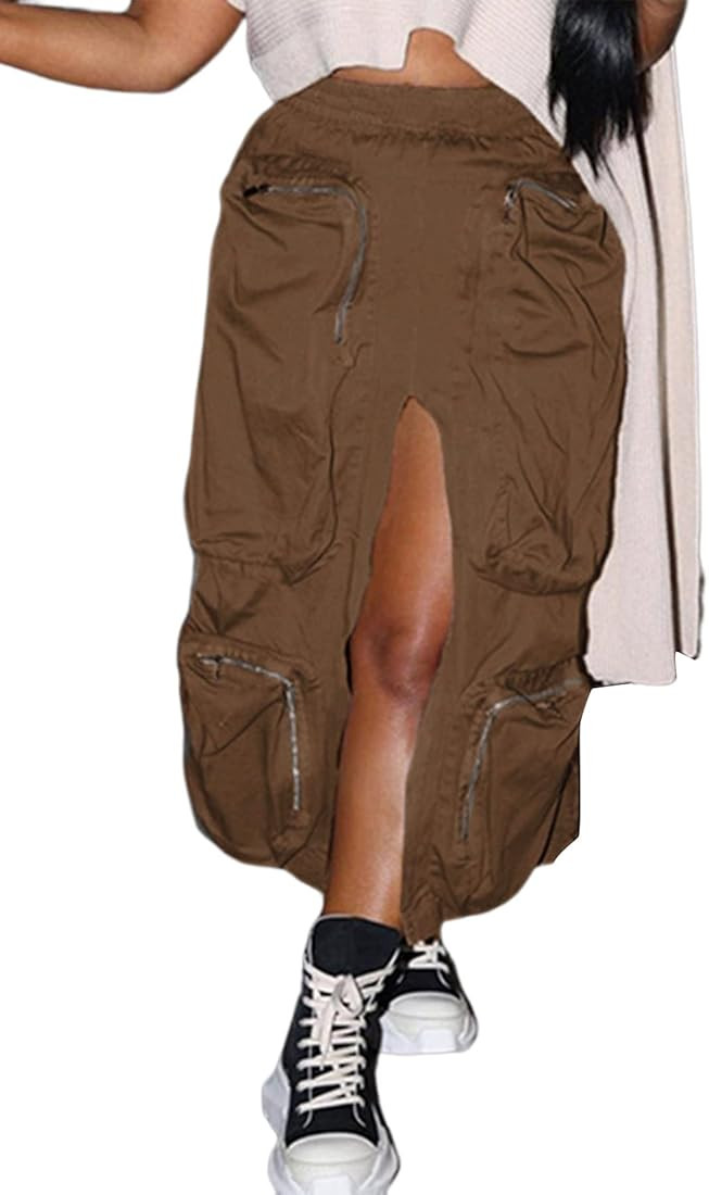 LAJIOJIO Cargo Skirts High Waisted Skirts for Women Front Split Slim Fit Casual Maxi Skirt Street... | Amazon (US)