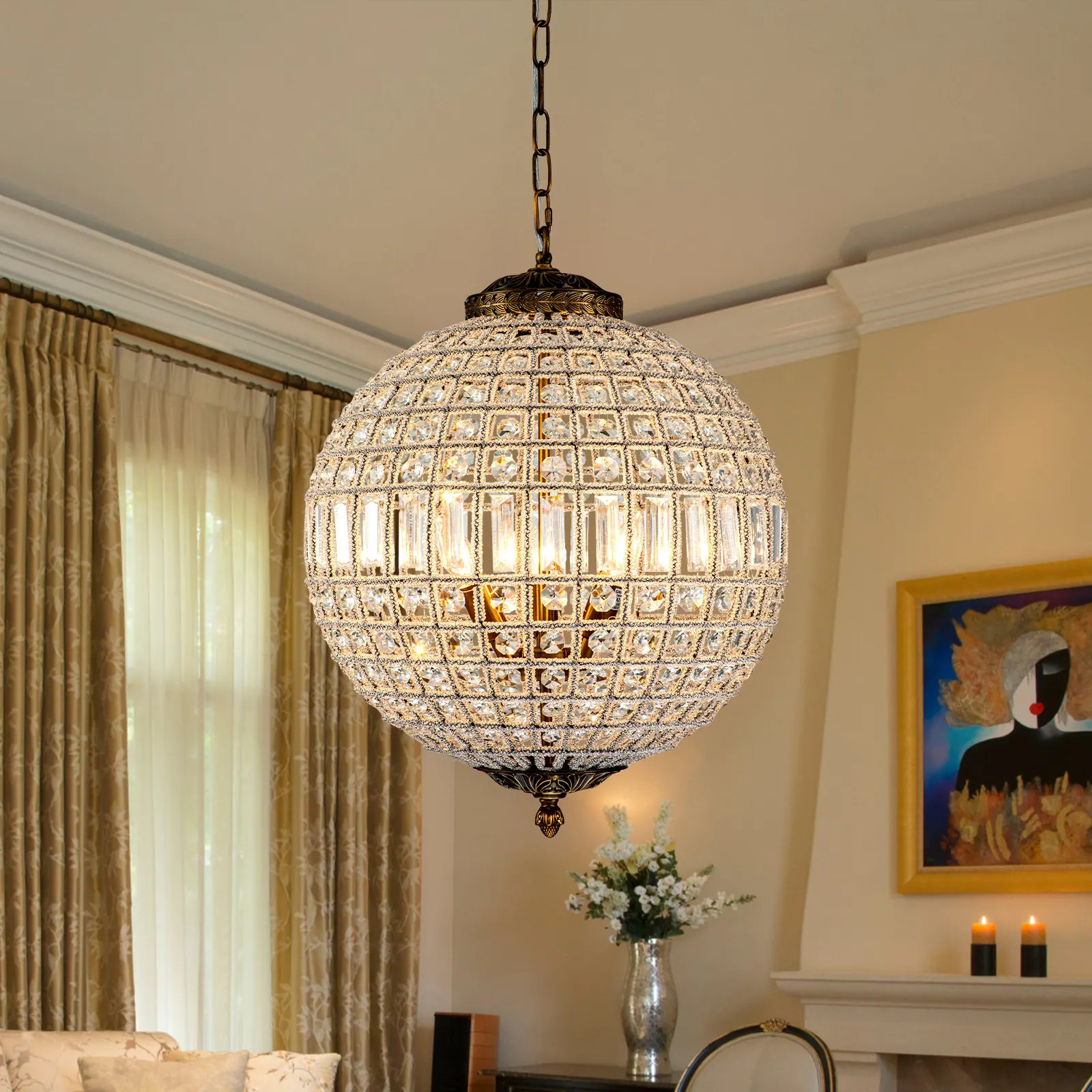 1/3/5-Light Retro French Crystal Globe Chandelier | Overstock