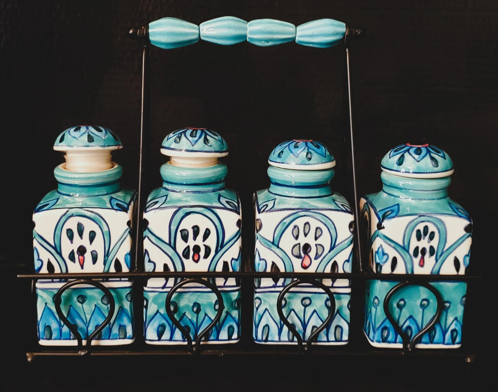 Vintage Hand Painted Condiment Bottle Set in Blue and White from India | Etsy (Global)