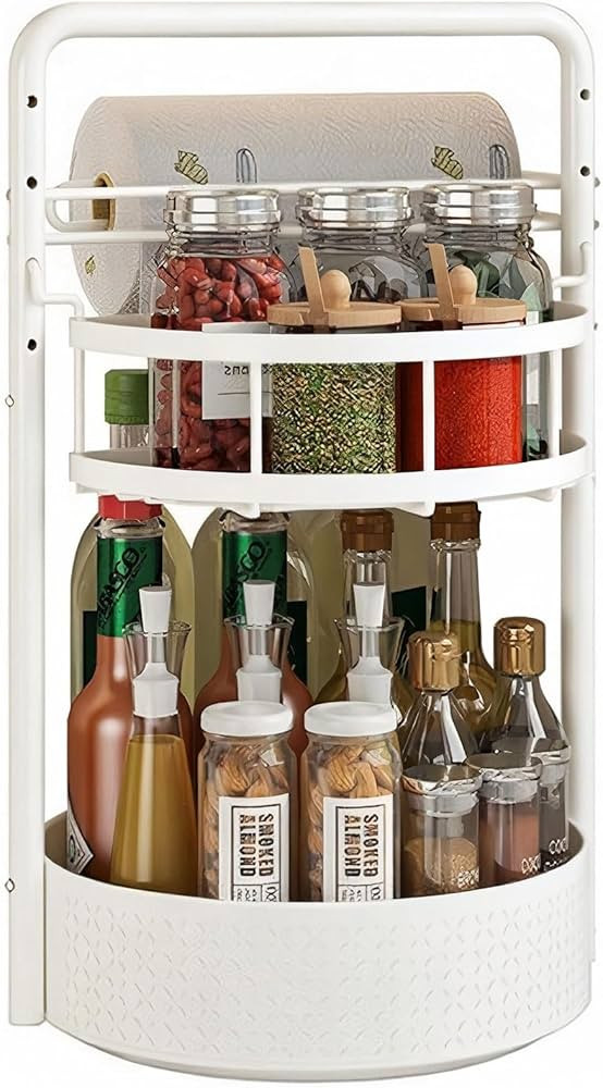 JEESA Rotating Spice Rack with Paper Towel Holder, 2 Tier Lazy Susan for Spices, Sturdy Iron Seas... | Amazon (US)