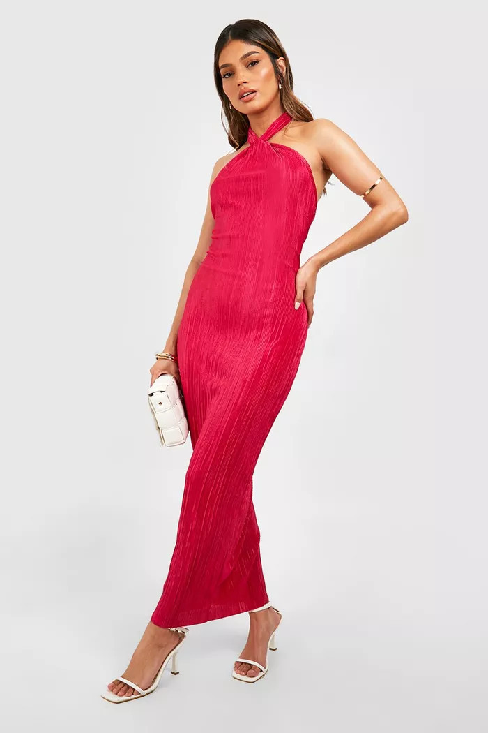 Plisse Halterneck Midaxi Dress | Boohoo.com (US & CA)