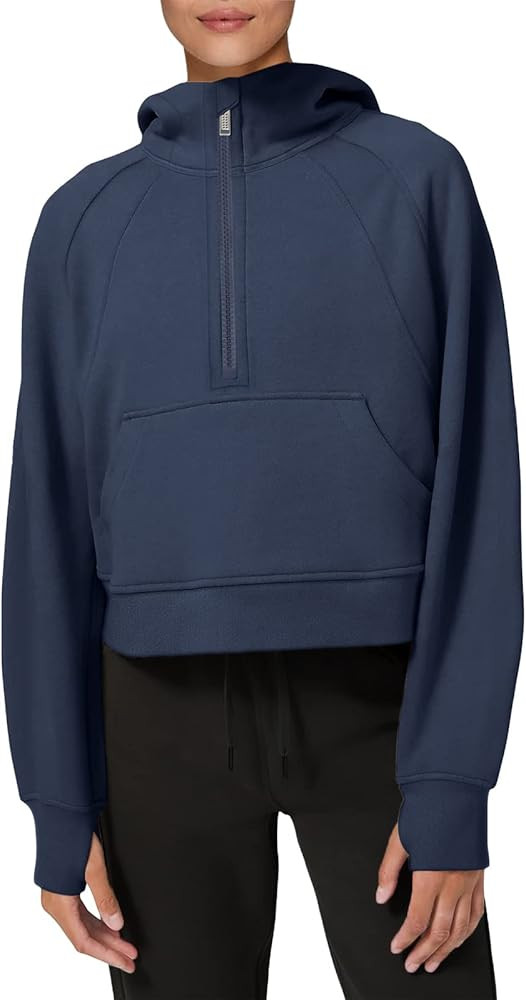 LASLULU Womens Hoodies Fleece Lined Collar Pullover 1/2 Zipper Sweatshirts Long Sleeve Crop Tops ... | Amazon (US)