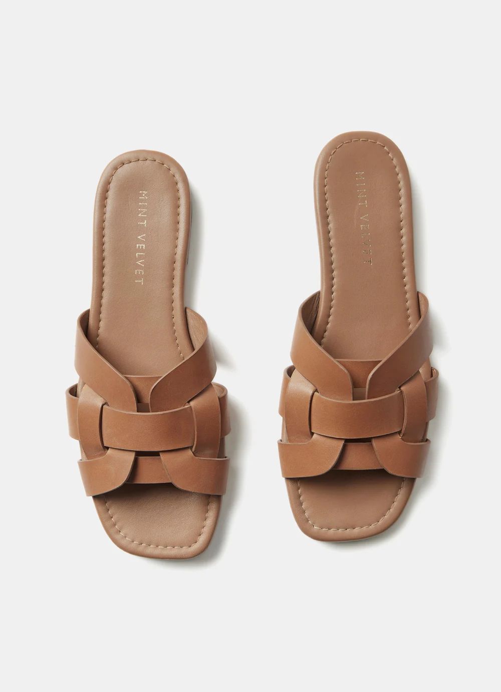Tan Leather Woven Flat Sandals | Mint Velvet