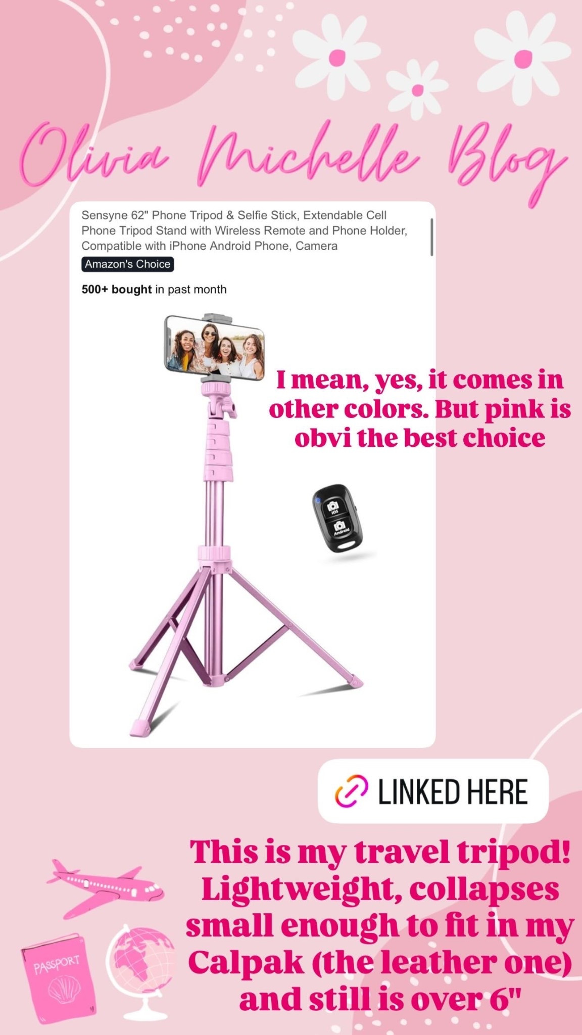 My favorite tripod for travel! Collapses small enough to fit in my Calpak backpack but still is over 5 feet tall! Amazon finds. Travel must have. Just don't forget to order the phone holder too!

#LTKTravel