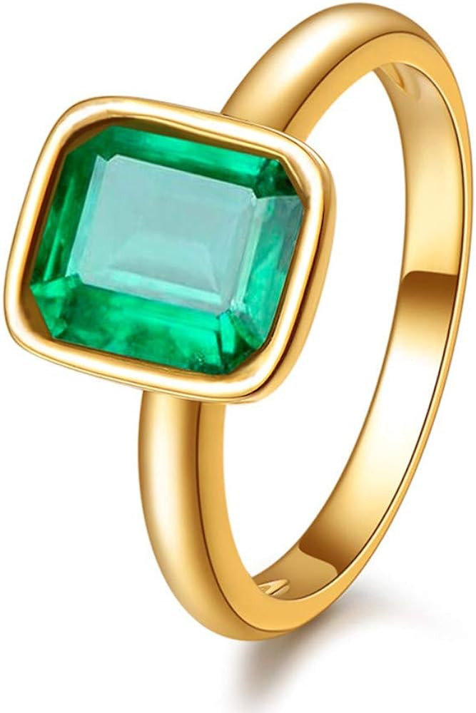 RIZILIA CELEBOX Solitaire Engagement Ring with Emerald Cut Gemstones CZ [6 Colors available] in Y... | Amazon (US)
