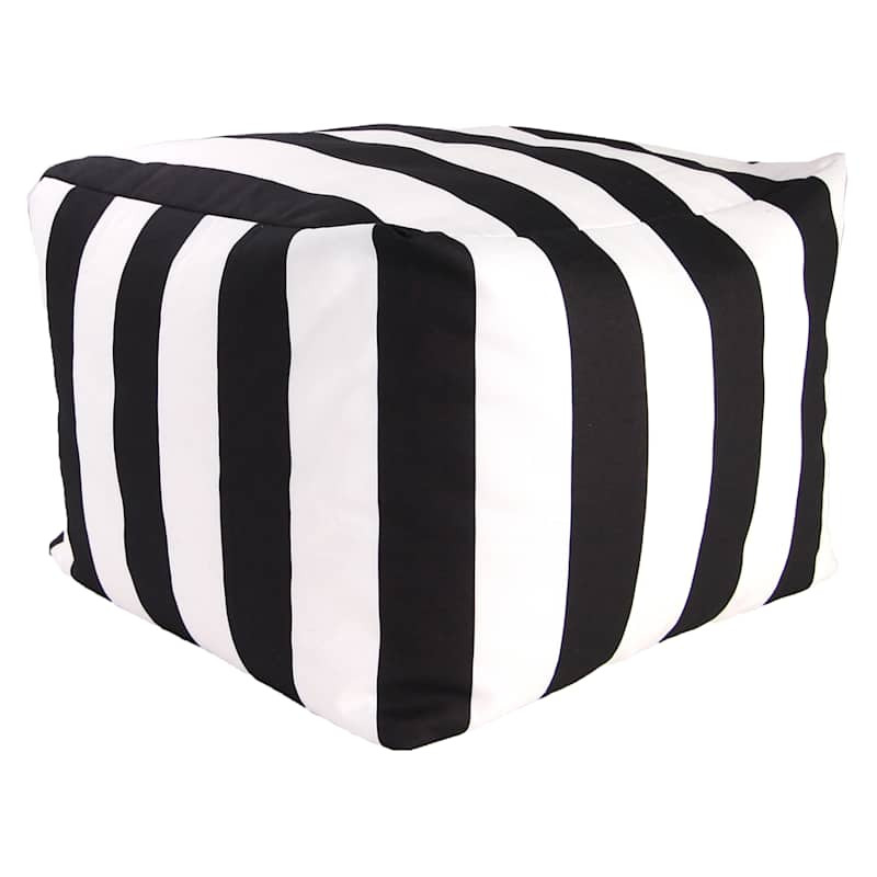 Black Onyx Awning Striped Outdoor Pouf | At Home