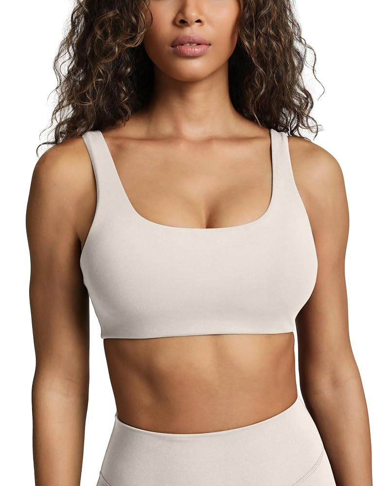 PAVOI ACTIVE Buttery Soft Sports Bras for Women - High Support Low Scoop Neck U Back Padded Yoga ... | Amazon (US)