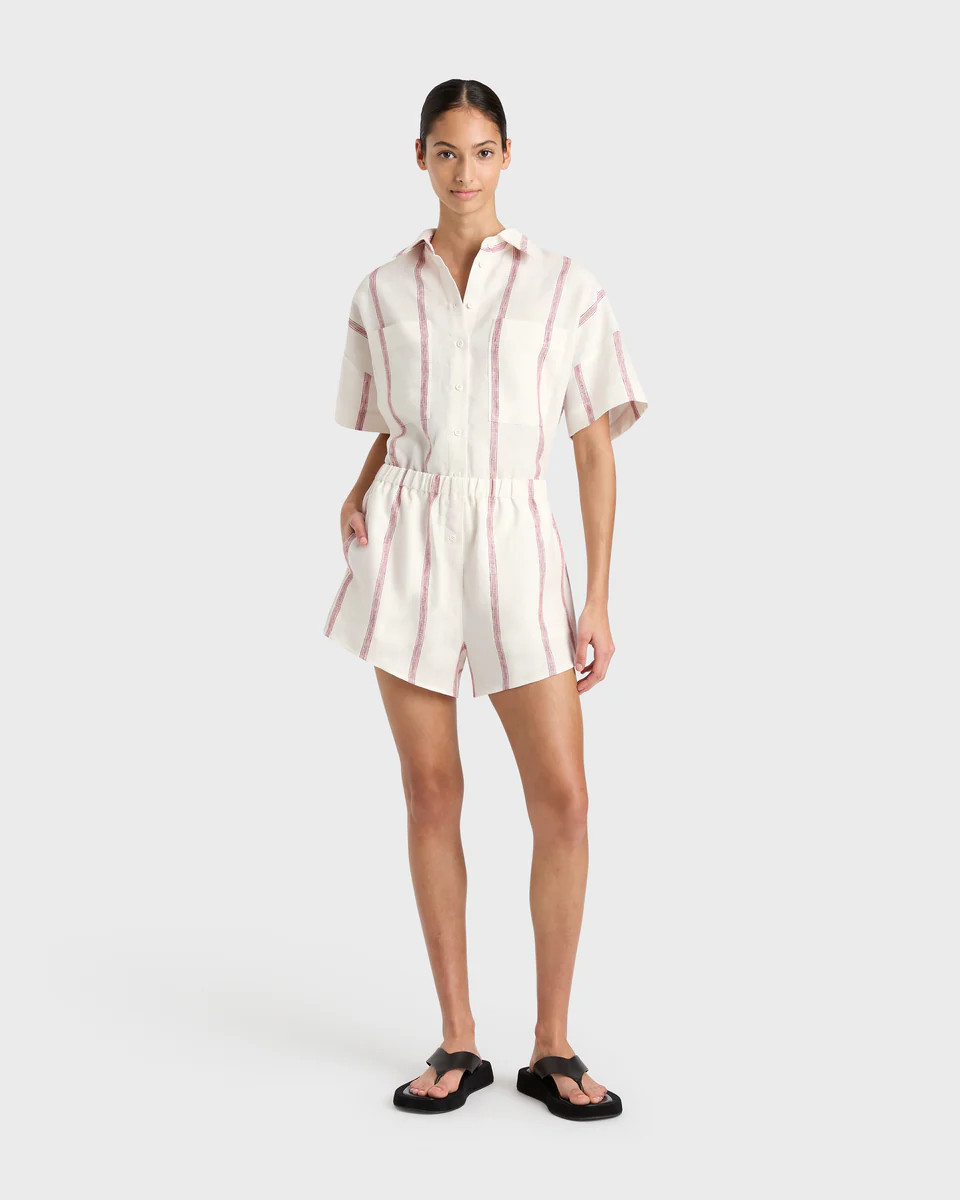 BONDI BORN® | Kiama Shorts in Red Stripe | Designer Linen | BONDI BORN