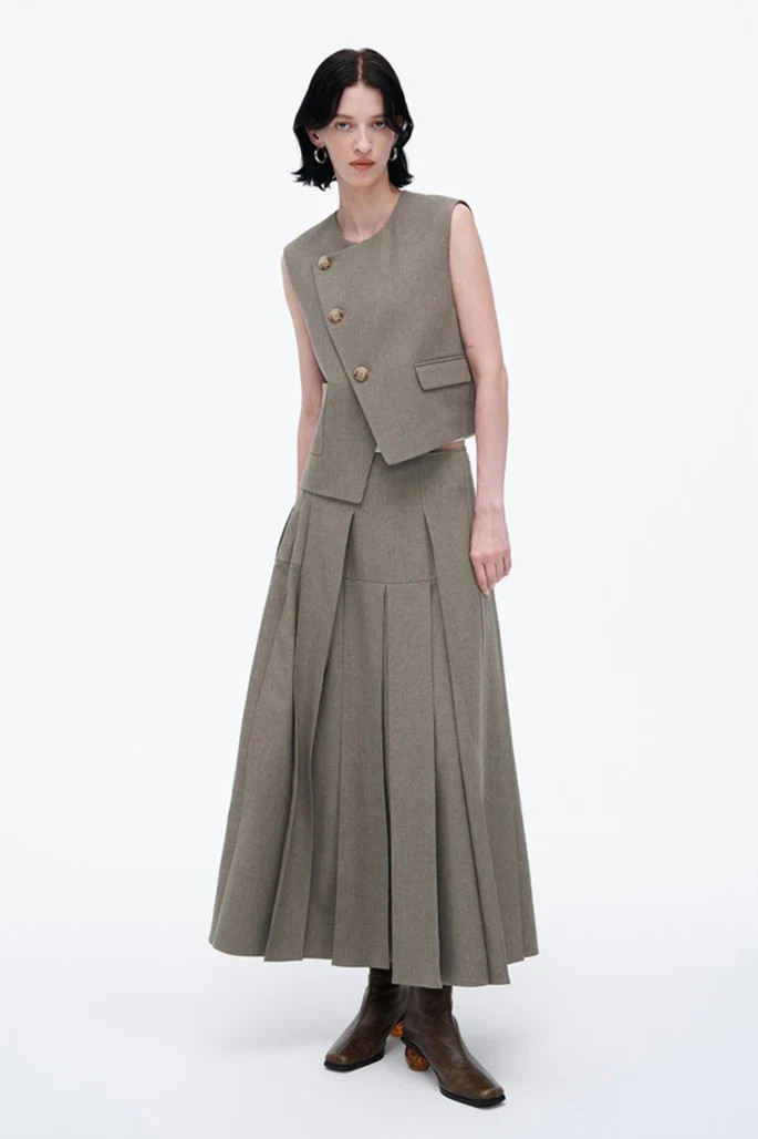 SELFWHO High Waist Casual Half-Length Pleated Skirt+Vest（The size is s | SELFWHO