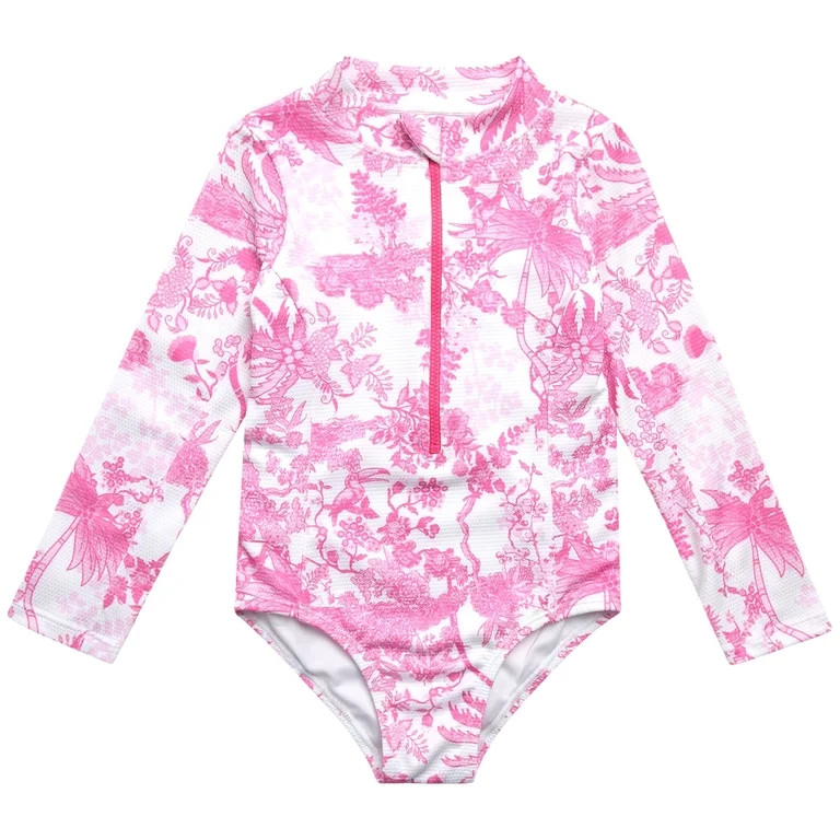 Jessica Simpson Girls' Long Sleeve Rashguard One-piece Swimsuit, Sizes 4-16 | Walmart (US)