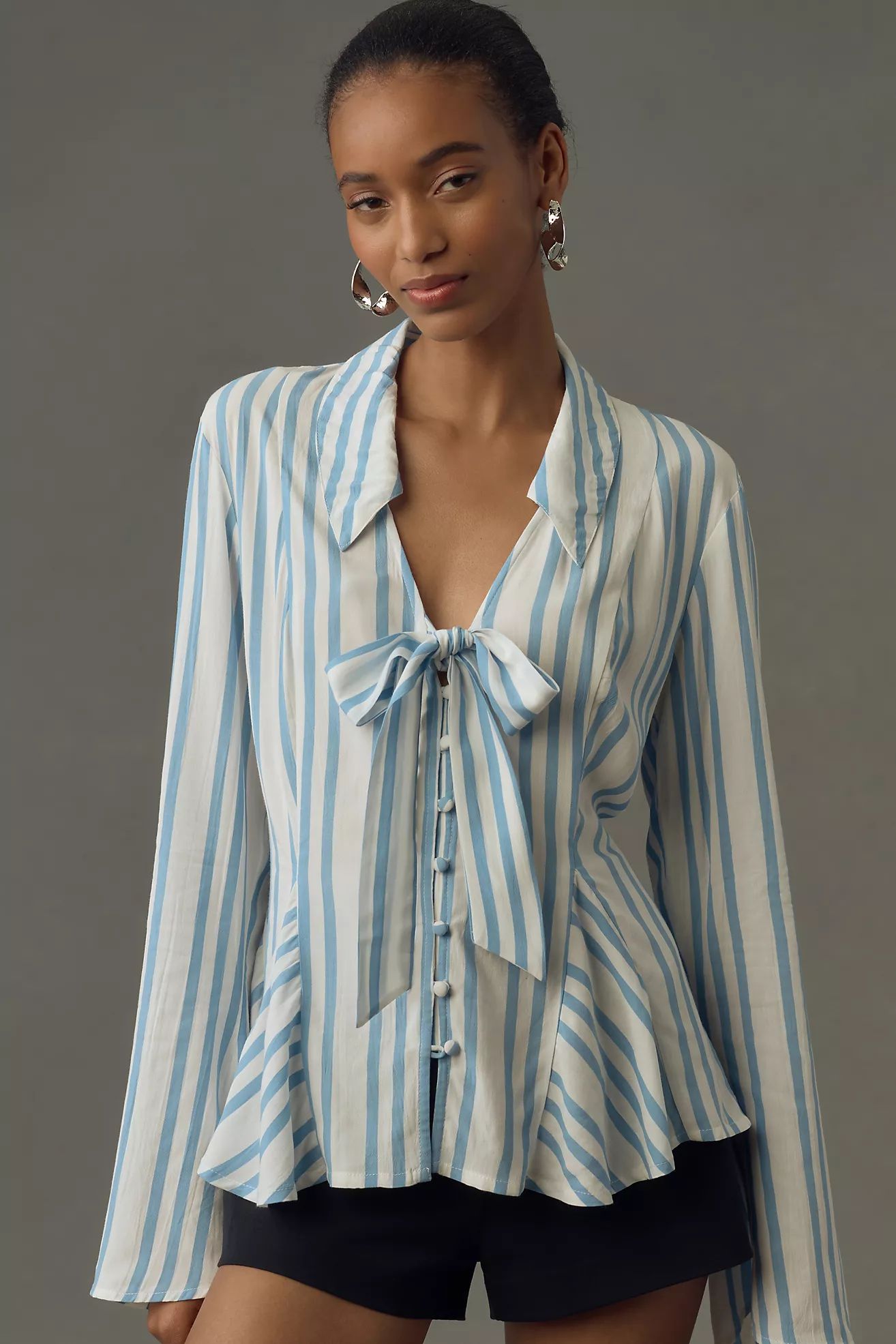 Maeve Long-Sleeve Tie-Front Blouse | Anthropologie (US)