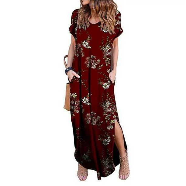 UKAP Plus Size Beach Floral Long Maxi Dresses For Women Ladies Short Sleeve Cocktail Party Evenin... | Walmart (US)