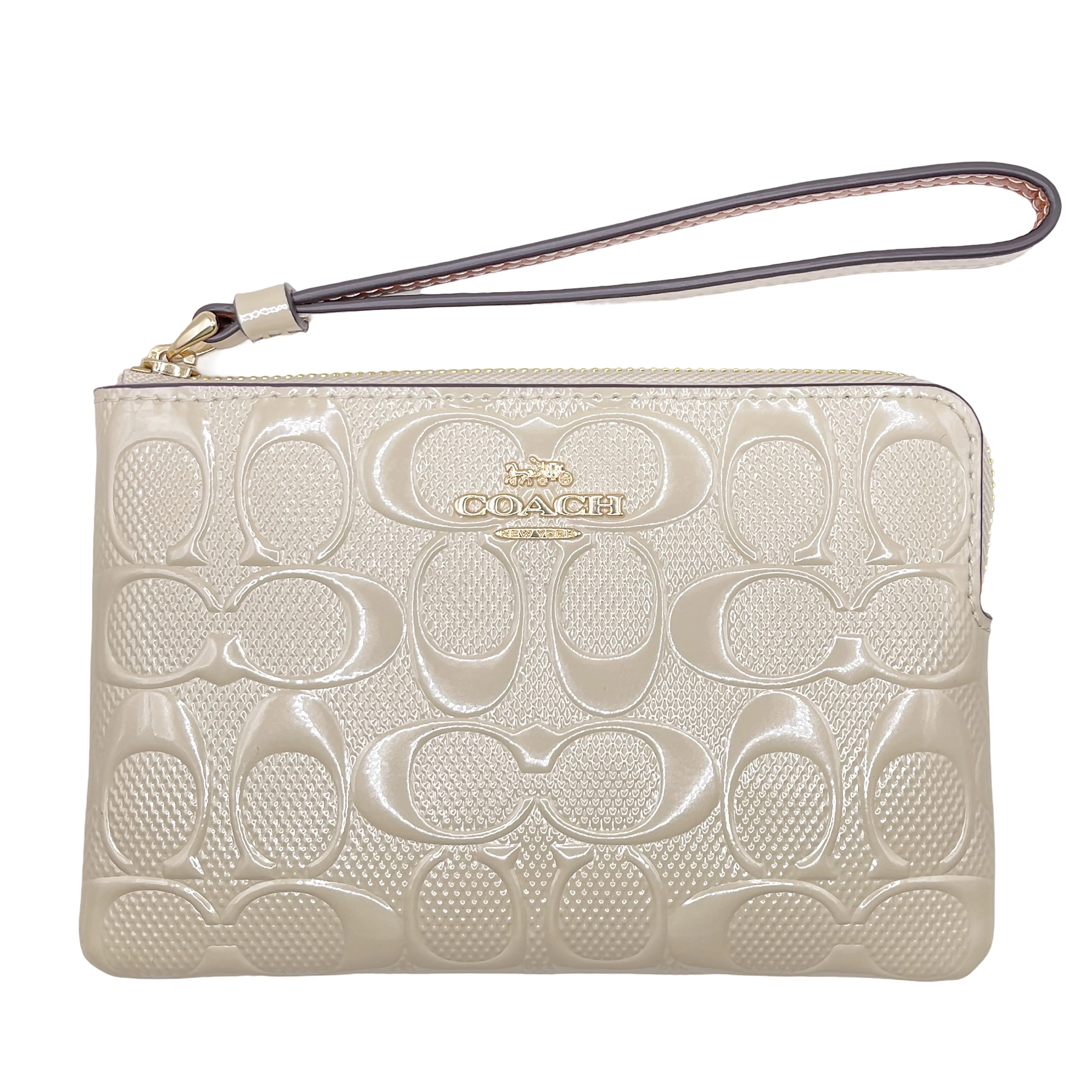 Coach Women's Small Corner Zip Wristlet in Signature Patent Leather (Chalk) | Walmart (US)