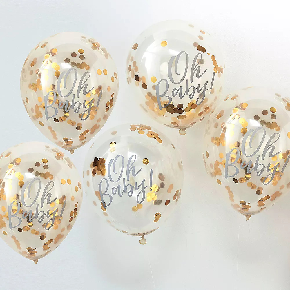 Ginger Ray Metallic Gold Oh Baby Confetti Balloons 5ct | Party City
