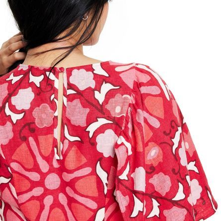 Women's Large Zinnia Floral Print Bell Sleeve Midi Dress - RHODE x Target Red/Pink | Target