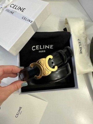 Celine medium triomphe belt in taurillon leather black  | eBay | eBay US