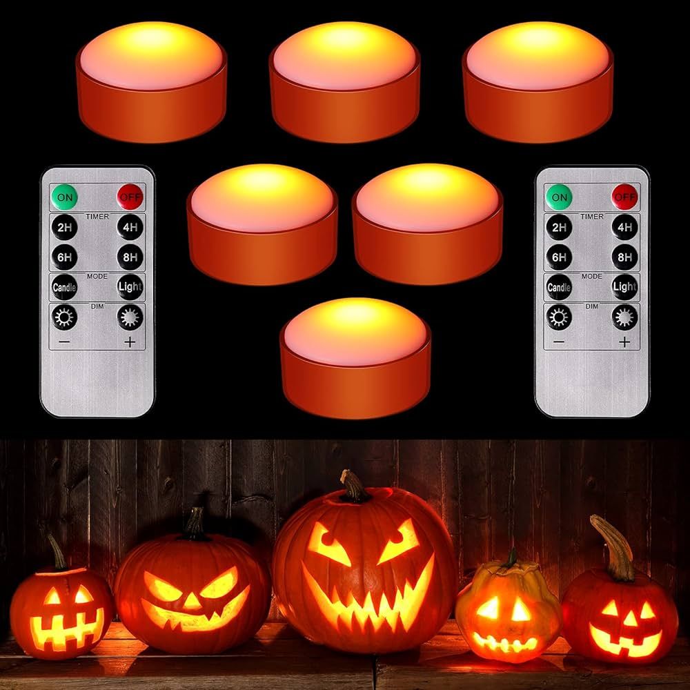 Riakrum 6 Pieces Halloween Pumpkin Lights with Remote and Timer Led Pumpkin Lights Battery Operat... | Amazon (US)