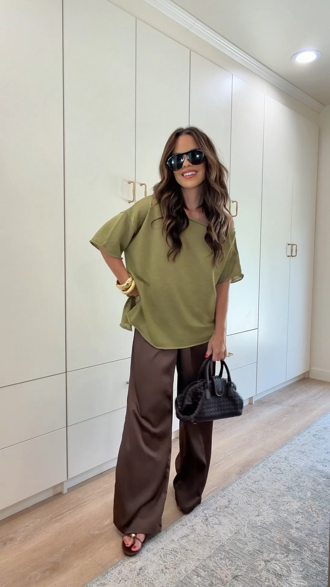 Wearing a small in both 
@amazon #datenightoutfit 

This Amazon outfit is the perfect elevated casual look for summer 🤎 Lightweight satin wide leg pants paired with an oversized olive tee gives that effortless chic vibe while still being comfortable enough for everyday wear. Perfect for dinner dates, vacation outfits, brunch, travel days, casual nights out, and elevated mom style ✨ Amazon fashion has been so good lately and this look feels designer-inspired without the price tag. Everything is linked in my Amazon storefront! #amazonfashion #amazonfinds #widelegpants #casualchic #elevatedstyle #summeroutfit #effortlessstyle #everydayfashion #vacationoutfit #neutralstyle

#LTKootd #LTKgrwm #LTKPetite